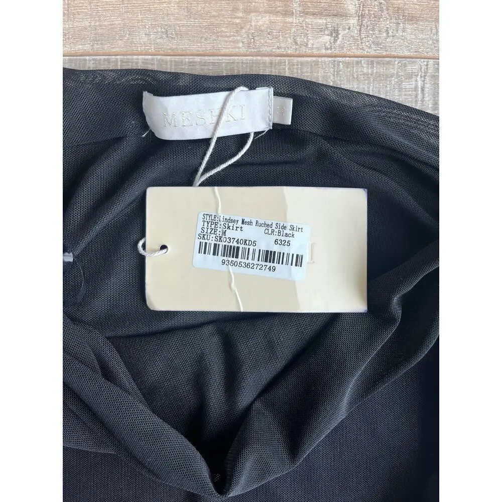 NWT - Meshki Lindsay Black Ruched Side Mesh Skirt Size M - Picture 3 of 7